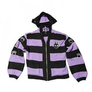 Studio Ghibli Kiki's Delivery Service Small Jiji Stripe Skimmer Hooded Cardigan